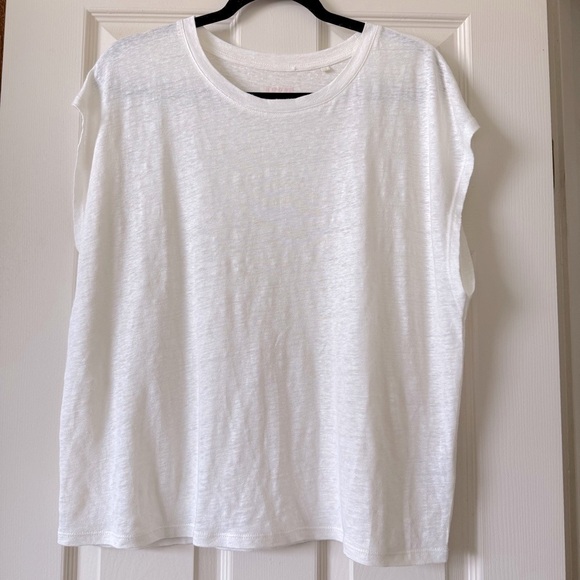 Boden 100% Linen Sleeveless Knit Top Size L Plain Relaxed Fit Cream Off White - Picture 1 of 10